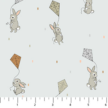 Cotton Tale - Bunnies with kites on grey background