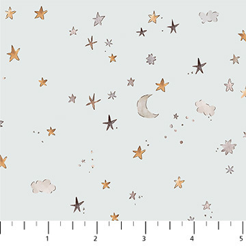 Cotton Tale - Stars & moons on grey background