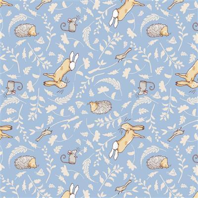 Guess How Much I Love You 2 - Bunnies & hedgehogs on white on denim  background