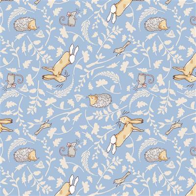 Guess How Much I Love You Flannel - Bunnies, hedgehogs & mice on blue background