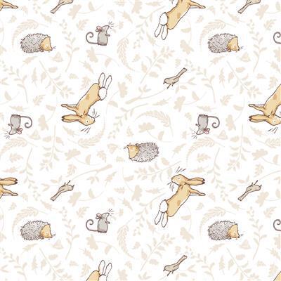 Guess How Much I Love You Flannel- Bunnies, hedgehogs & mice on white background