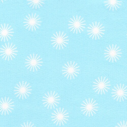 Cozy Cotton Flannel - White dandelions on aqua blue background