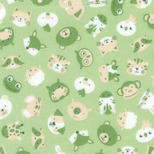 Cozy Cotton Flannel - Green, beige & white animals on green background