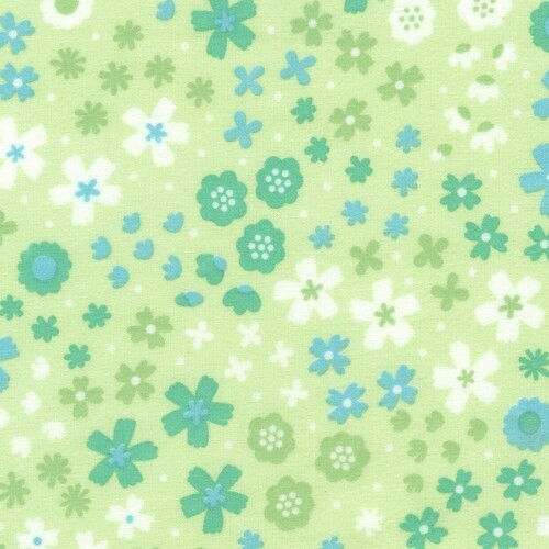 Cozy Cotton Flannel - Wonky flowers in white, green and blue on green background