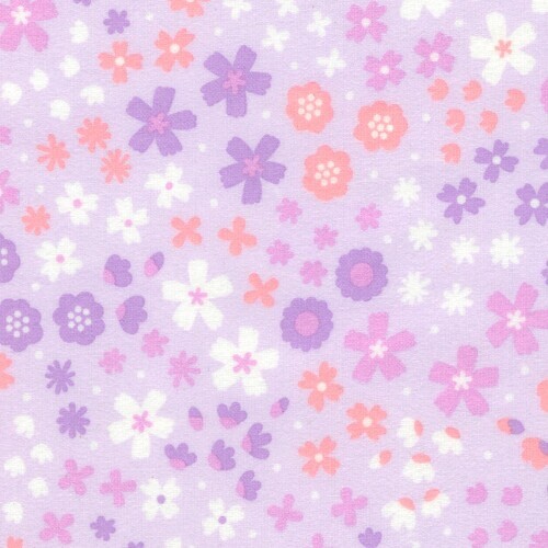 Cozy Cotton Flannel - Wonky flowers in white, pink & purple on mauve background