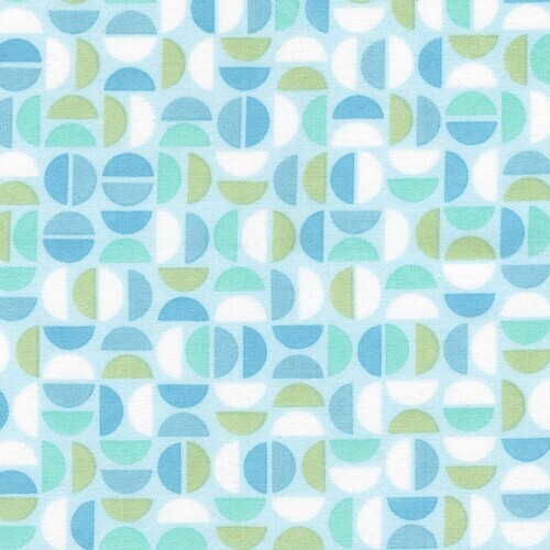 Cozy Cotton Flannel - Half circles of white, blue & green on light blue background