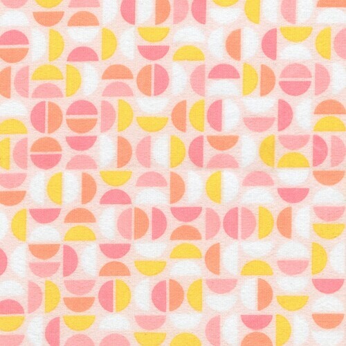 Cozy Cotton Flannel - Half circles of pink, white & yellow on soft peach background