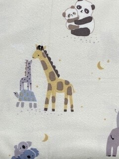 Safari Stargazer Flannel - Mother & Baby giraffes, panda's, elephants etc on cream background