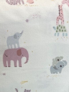 Safari Stargazer Flannel - Pink Mother & Baby giraffes, panda's, elephants etc on cream background