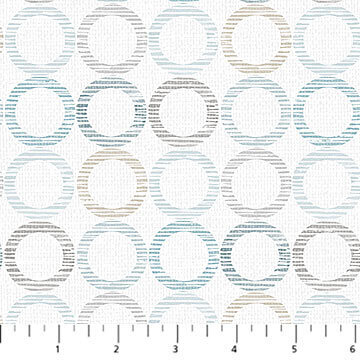 Dots & Dashes Flannel - Rows of Aqua & Grey circles on light grey background