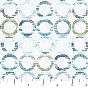 Dots & Dashes Flannel - Rows of Blue, Auua & Green on light Grey Background